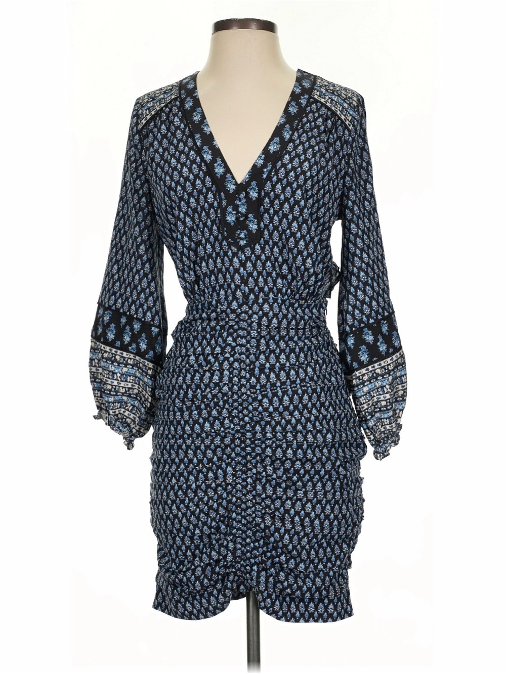 Veronica Beard Blue Patterned V-Neck Women's Dress Size 2 EUC